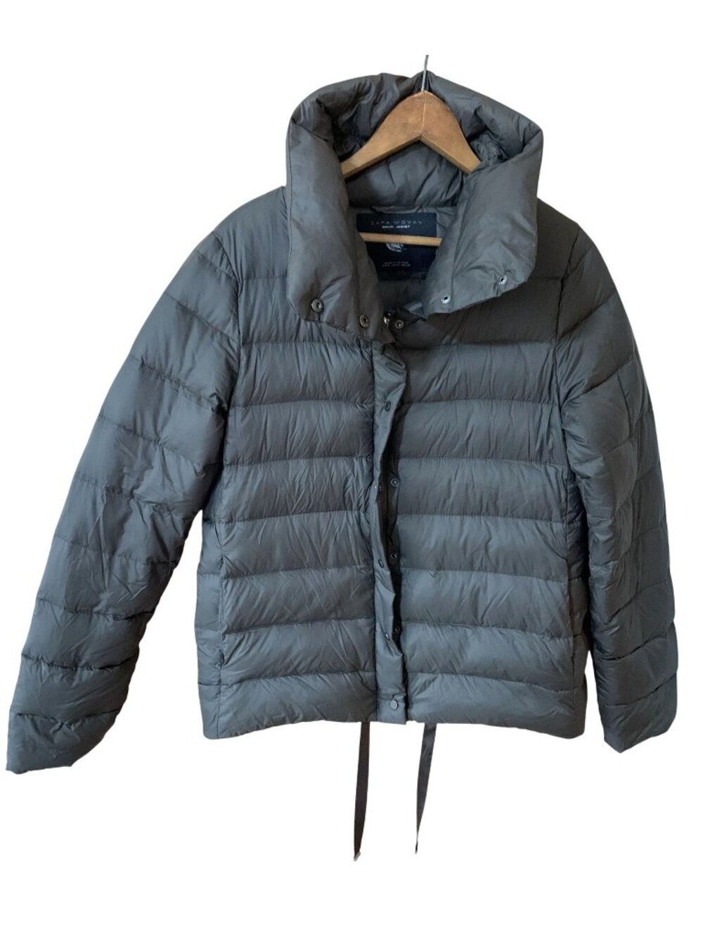 Zara Woman Womens S Gray Down Puffer Jacket High Collar Lightweight Packable